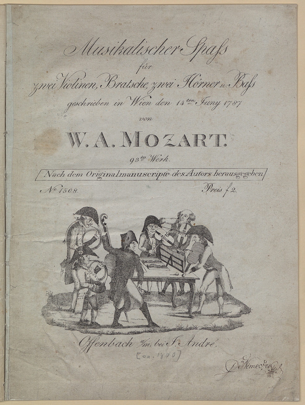 Title page of W. A. Mozart, <em>Musikalischer Spaß.</em>